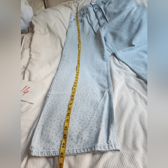 H&M RHINESTONE Embellished Denim Pants Light Denim Blue BNWT - Picture 8 of 16